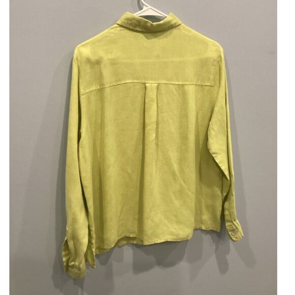 Womens Linen Button Up Shirt Size Large L XL Chartreuse Green Lagenlook Beach - Picture 3 of 8